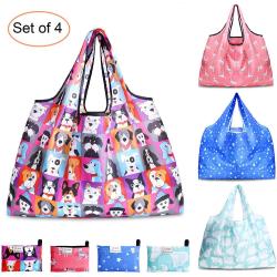 4 Pack Larger Sized Portable Sturdy Reinforced Polyester Reusable Foldable Grocery Bags For Shopping