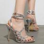 sandales femme talon haut Wrap Around Strappy Sandals Open Toe Side Hollow High Heels Ankle Cross Strap Sandals With Snake Wrap