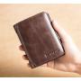 ZF209  Men Wallet Genuine Leather Oil Waxed Head Layer Cowhide Anti-theft Brush Vertical Card Bag Short Trifold Money Clip