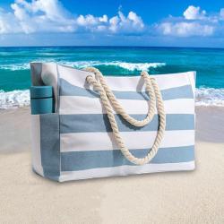 KBW777 Customized Logo Canvas Bag Waterproof Shoulder Tote Travel Shopping Bag Striped Beach Bag