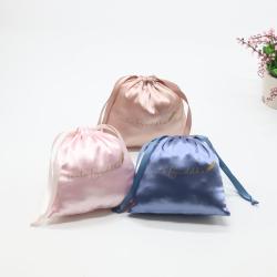 Colorful Custom Logo Printed Gift Pouches Manufacturer Custom Soft Underwear Wig Drawstring Silk Satin Bags