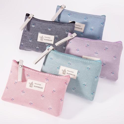 Waterproof Printed Canvas Cosmetic Bag Multifunctional Student Pencil Pouch Portable Small Zipper Wash Bag For Women
