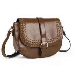 2024 new small satchel women's plain saddle leather bag woven decoration sling shoulder strap adjustable backpack
