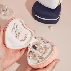 Wholesale Custom Portable Jewelry Box Pu Leather Cute Heart Travel Jewellery Organizerc Case Small Storage Jewelry Box 2024