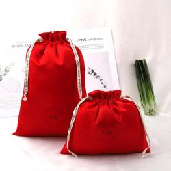 Wholesale Custom Logo Printing Red Satin Hair Bundle Extension Packaging Bag Luxury Soft Drawstring Gift Underwear Silk Pouch