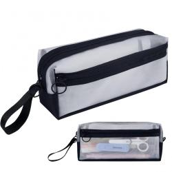 Gelory Black Large Capacity Transparent Mesh Zipper Large Pencil Case Pouch Custom Zip Mesh Makeup Pencil Bag