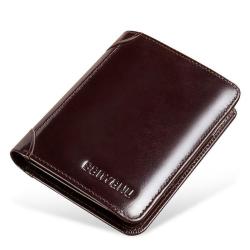 ZF209  Men Wallet Genuine Leather Oil Waxed Head Layer Cowhide Anti-theft Brush Vertical Card Bag Short Trifold Money Clip
