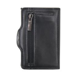 Aluminum rfid metal leather card holder pop up aluminum leather card holder wallet