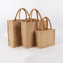 Customized portable burlap PVC transparent window burlap bag storage jute cloth bag waterproof tote burlap bag