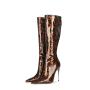 2023 Fashion Design Autumn Stiletto High Heels Patent Leather Brown Red Women's Boots Back Zipper Thin Heeled Knee High Boots