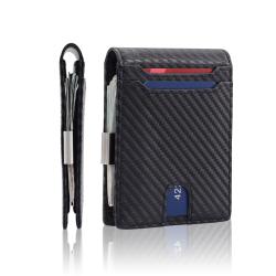 Wholesale Leather Slim Metal Money Clip Wallet Carbon Fiber Leather Card Holder Wallets for Men