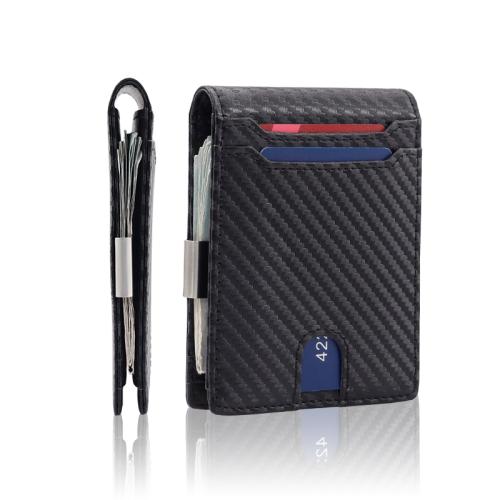 Wholesale Leather Slim Metal Money Clip Wallet Carbon Fiber Leather Card Holder Wallets for Men