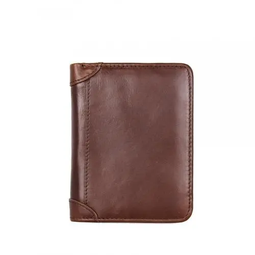 Custom Crazy Horse Genuine Leather Men'S Rfid Blocking Anti-Theft Protection Card Holder Wallet Purses