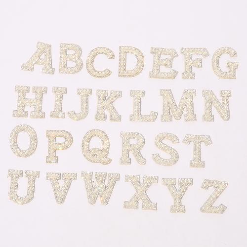 Stock Pearl with rhinestones Letters Patch Alphabet Embroidered Iron Glue on Diamond Embroidery Patches