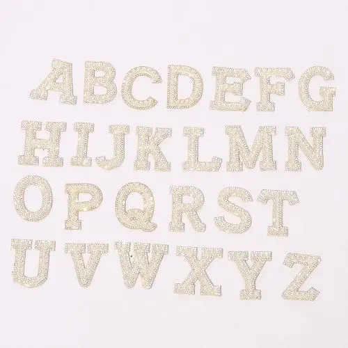 Stock Pearl with rhinestones Letters Patch Alphabet Embroidered Iron Glue on Diamond Embroidery Patches