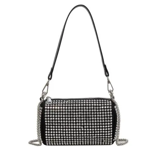 HR526 Popular Bright Diamond Small Pillow Type Bag Luxury Ladies New Dinner Party Clutch Bag Women's Trendy Chain Crossbody Bag