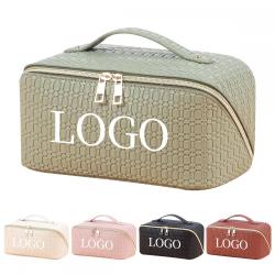 personalized luxury travel makeup bag with pockets portable pu soft leather cosmetic bags with custom logo