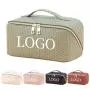 personalized luxury travel makeup bag with pockets portable pu soft leather cosmetic bags with custom logo