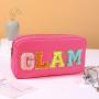 Factory direct supply of fashion solid color towel embroidered nylon letters makeup bag ladies casual waterproof Cosmetics Bags