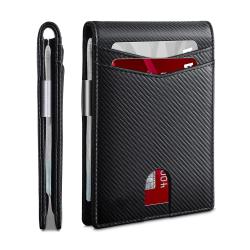 Slim Wallet for Men Gifts 12 Card Slots ID Window With Money Clip Minimalist RFID Front Pocket Bifold Leather wallet Gift Box