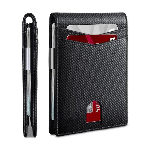 Slim Wallet for Men Gifts 12 Card Slots ID Window With Money Clip Minimalist RFID Front Pocket Bifold Leather wallet Gift Box
