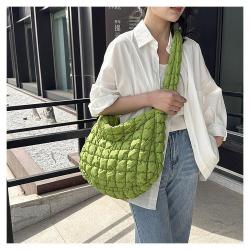 Korean Women's New Folded Cloud Bag Large Capacity Cotton Underarm One Shoulder Handheld Dumpling Bag Portable with Single Strap