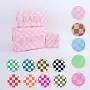 Customized Logo Design Embroidery Pink Makeup Bags Waterproof Nylon Zipper Pouch Letter Sewn On Checkered Printed Cosmetic Bag