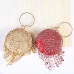 New metal box purse fashion handbags woman party wedding bag round luxury rhinestone tassels evening bag lady bags pochette femme