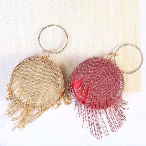 New metal box purse fashion handbags woman party wedding bag round luxury rhinestone tassels evening bag lady bags pochette femme