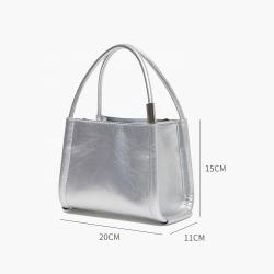 Wholesale New Arrival Vegan Leather Silver  Womens Handbags Unique Lock Handle Fashion Ladies Bucket Handbags