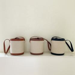 2024 New Design Simple Canvas  Bucket Bag Ladies Hand Shoulder Bag Coffee Brown Black Bucket Bag For Ladies