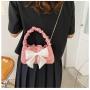HR489 Women Handheld Bags Fashion Chain Cute Bow Tie Single Shoulder Crossbody Bag PU Pleated Comfortable Handheld Women's Bag
