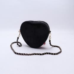 Keymay Custom Premium Black Velvet Clutch Purse Long Chain Cross body Girls Bag Women Soft Small Heart Shoulder Bag