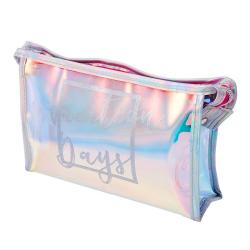 Gelory Custom Laser Logo Plastic PVC Pink Jelly Glitter Makeup Bag Women Travel Toiletry Cosmetic Bag Holographic