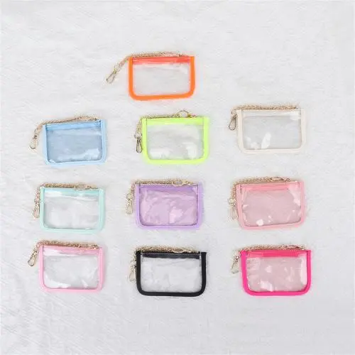 Keymay New Design RTS Fast Shipping 10 Colors Waterproof Pvc Clear Card Holder Fashion Wallets Keychains Pvc Coin Purse