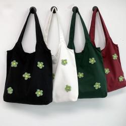 Custom Logo Women's Flower Canvas Bag Fashion Logo Shoulder Bag Handbag Student minimalist Travel Tote Shopping Bag