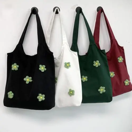 Custom Logo Women's Flower Canvas Bag Fashion Logo Shoulder Bag Handbag Student minimalist Travel Tote Shopping Bag