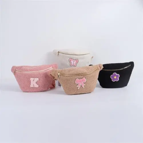 Keymay Winter Hot Sale Multicolor 2 Sizes Gold Zipper Cozy Plush Teddy Waist Pack Hiking Sherpa Fanny Pack Waist Pouch Bag