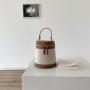 Customized LOGO Canvas Splicing PU Leather Handbag High Quality Fabric Tote Bag Crossbody Fashion Cylinder Bucket Bag