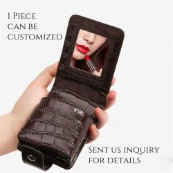 Genuine Leather Custom Mini Lipstick Case with Mirror Cosmetic Bag Travel Makeup Organizer Small Beauty Pouch