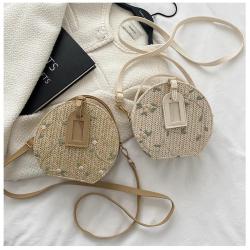 KBW092 Hot Sale Straw Bag Small Fresh Flower Woven Handbag Single Shoulder Messenger Small Round Bag