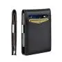 rfid blocking genuine leather carbon fiber wallet with strap men's thin bifold wallet with metal money clip