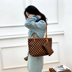 2024 2pcs set  Lady's Casual Chessboard Plaid Printed Tote Bag Single Strap High-Capacity Portable Wallet Pendant Shoulder Bag