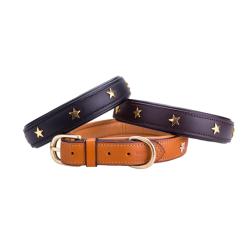 Leather Dog Collar Genuine Plain Leather Alloy Hardware Double D-Ring Decorative Medium Large Dog Collar