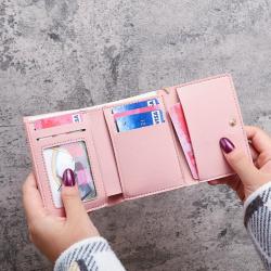 Custom Logo Women PU Leather Short Small Wallet New Fashion Portable Solid Color Simple Ladies Wallets Coin Purse Card Bag