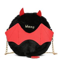 Cute flush bat design girls chain shoulder bag custom lovely fake fur women crossbody bag