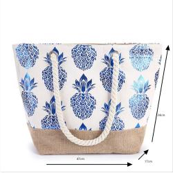 Girls Shopping Handbag Pineapple Printed Shoulder Bag Cotton Large Capacity Ladies Beach Bag For Summer Holiday
