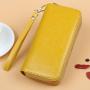 Oil Wax Cowhide Customs Wallet Pure Color Wallets Female Long Double Zipper Large Capacity Genuine Leather Wallet