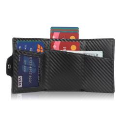 Factory wholesale aluminum wallet card holder carbon fiber metal wallet rfid leather pop up wallet