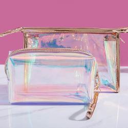 Gelory New Arrival Zipper Transparent Cosmetic Makeup Bag Custom Logo Clear PU Laser Multi-Purpose Makeup Bag